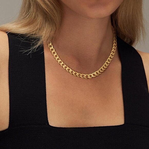 Gold Necklace for Women 14K Gold/Sliver Chain Cuban Link Paperclip Chain Pearl P - Picture 2 of 7